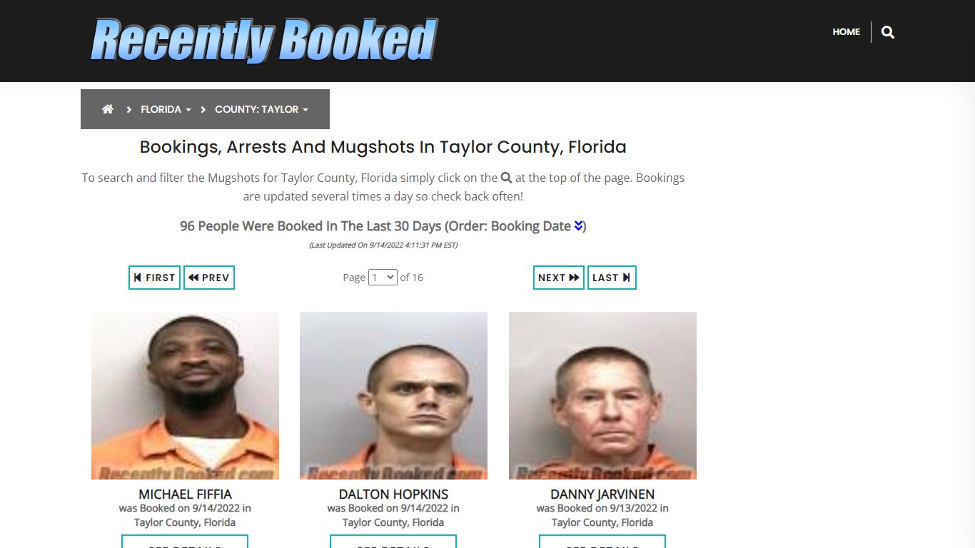 Recent bookings, Arrests, Mugshots in Taylor County, Florida